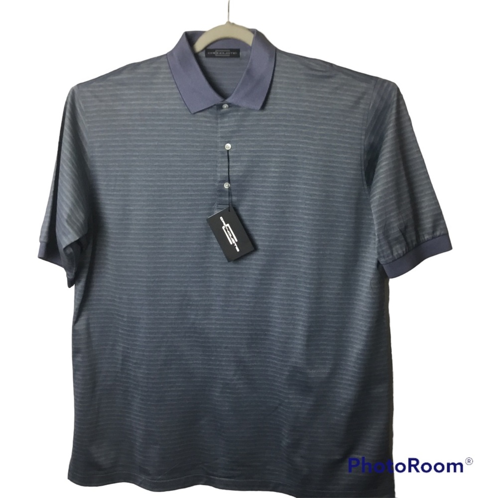 Carnoustie blue striped short sleeve polo shirt. XL